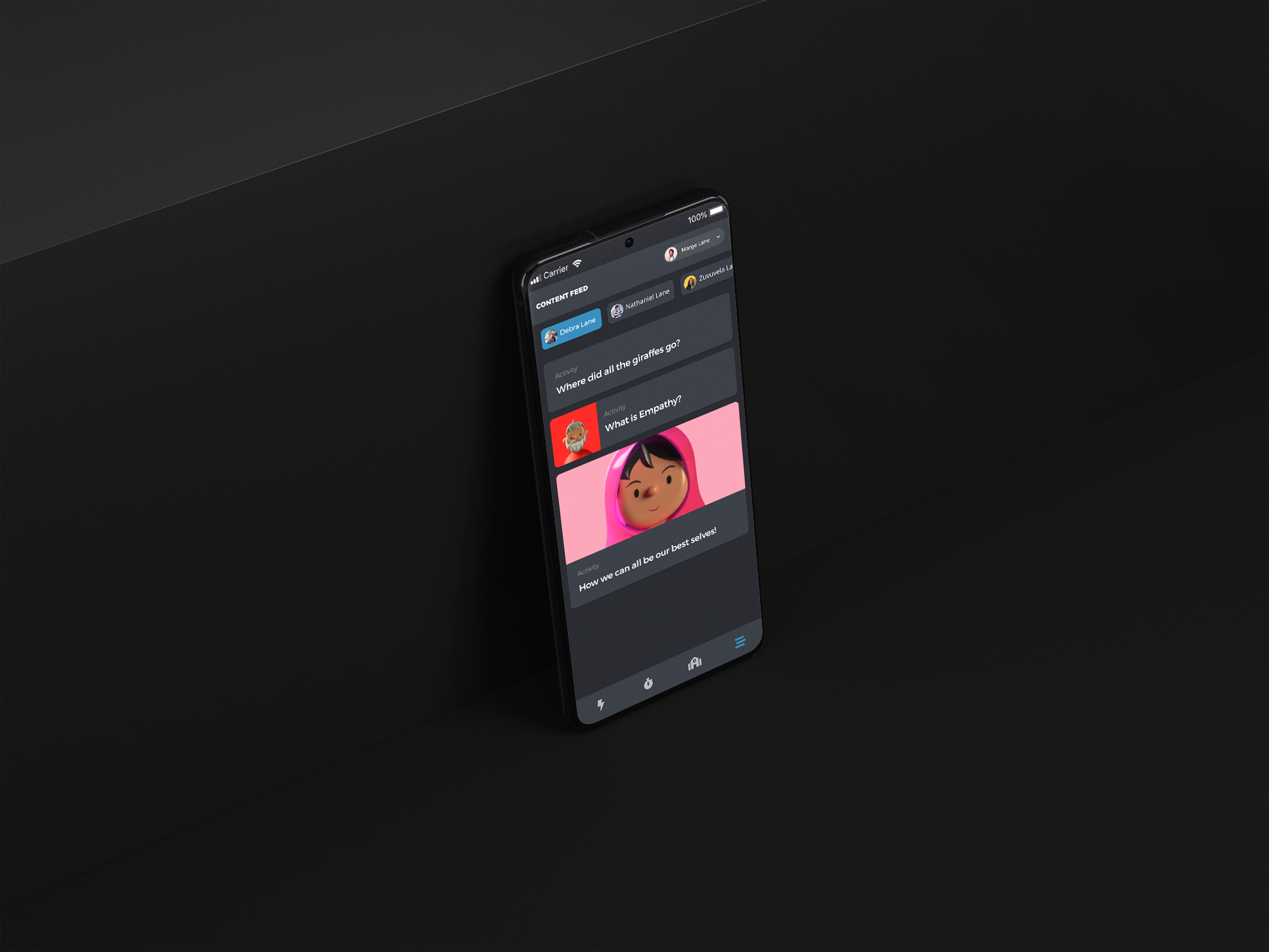 Content feed screen