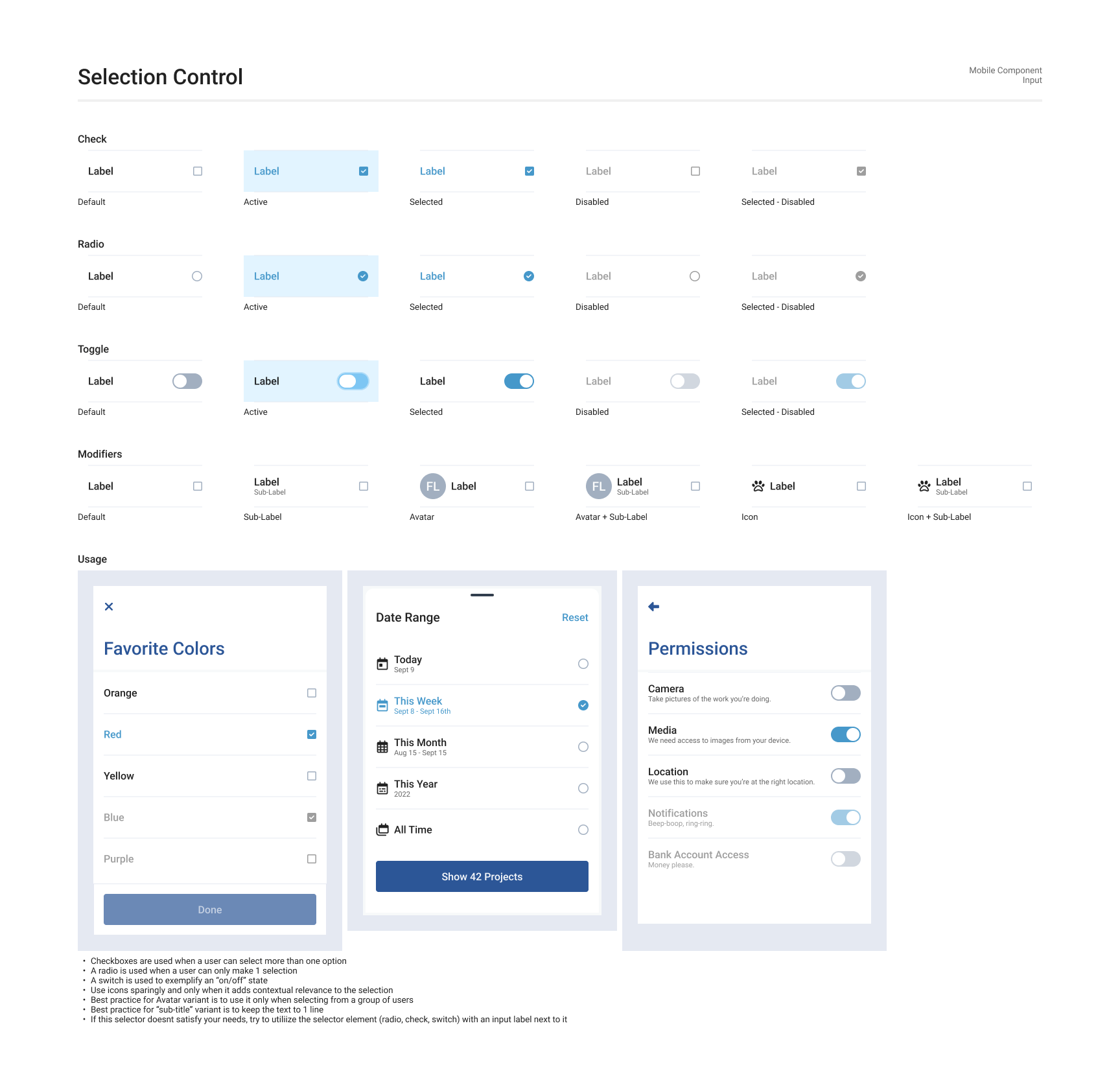 Selection control component