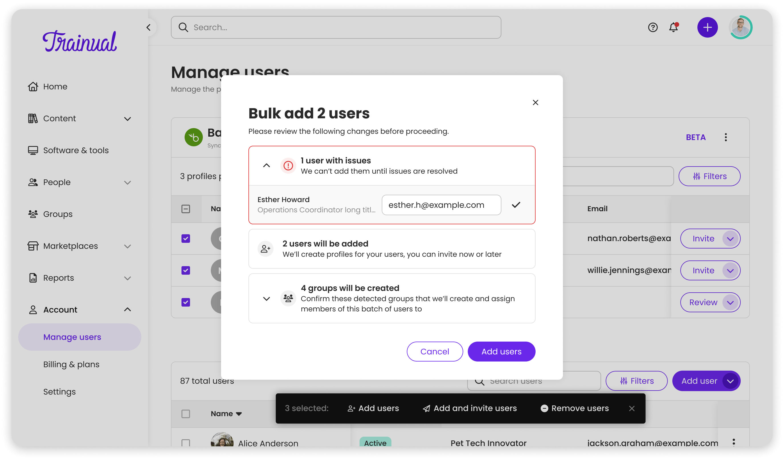 Bulk add confirmation